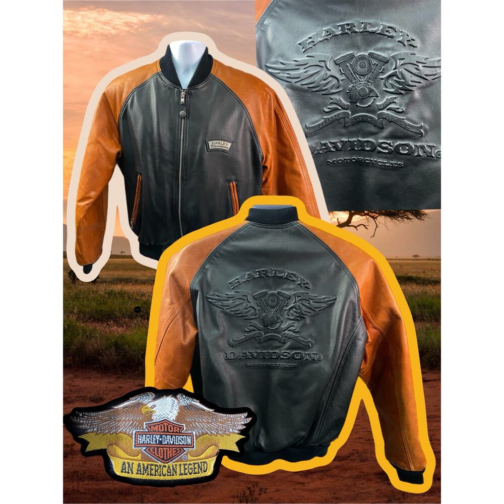 Harley Davidson embossed leather jacket rare Sz Small USA Motorcycle Coat